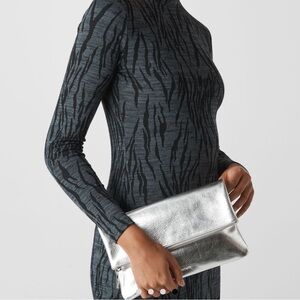 The Drop Southampton Zipper Foldover Clutch Silver Zipper NWT